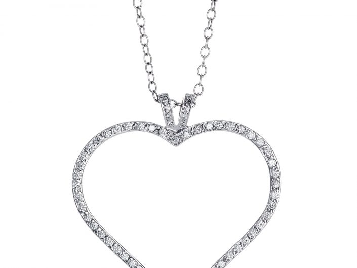 Platinum Heart Pendant With Diamond Necklace photographed on a white background for online sales.