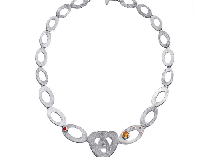 Silver Necklace, Stone Setting jewellery photography on a white background for website and brochures.