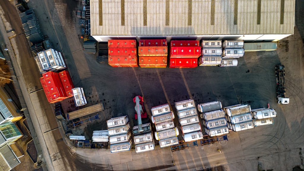Industrial aerial photograph of haulage container storage facilities in Hull, East Yorkshire