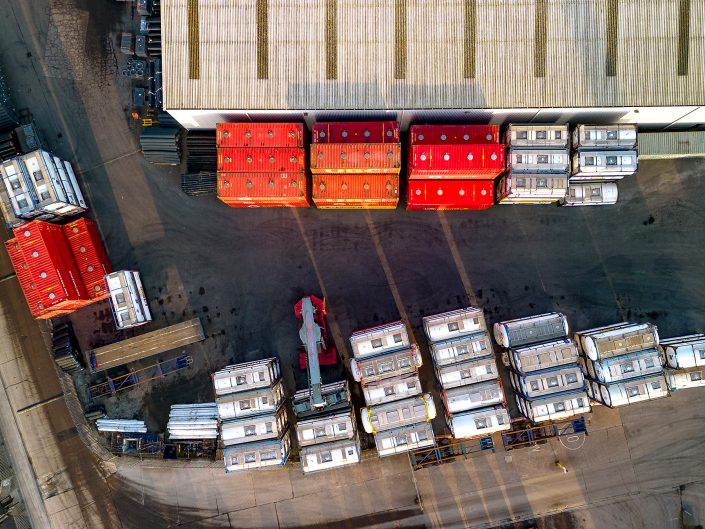 Industrial aerial photograph of haulage container storage facilities in Hull, East Yorkshire