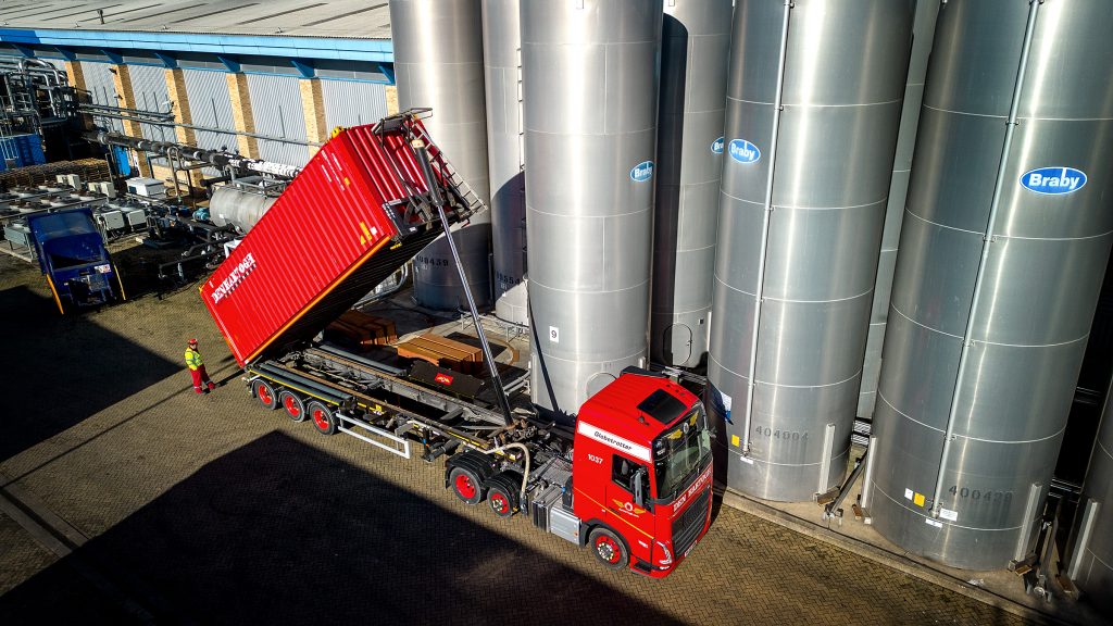 Drone photography of a truck unloading at a manufacturing facility in Hull, East Yorkshire.