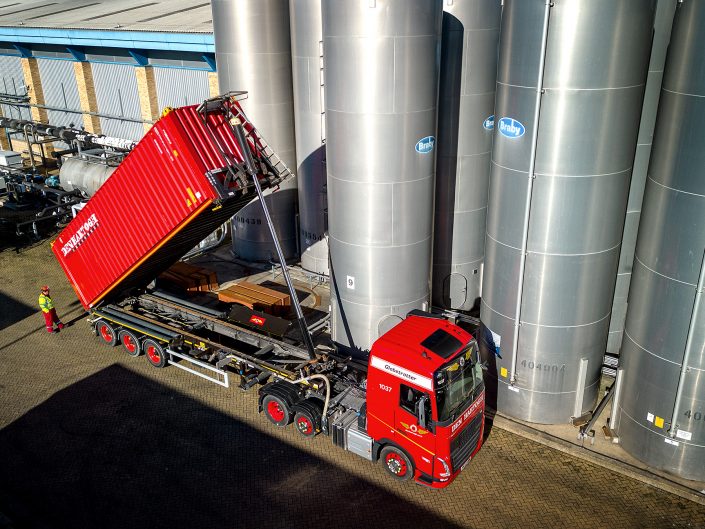 Drone photography of a truck unloading at a manufacturing facility in Hull, East Yorkshire.