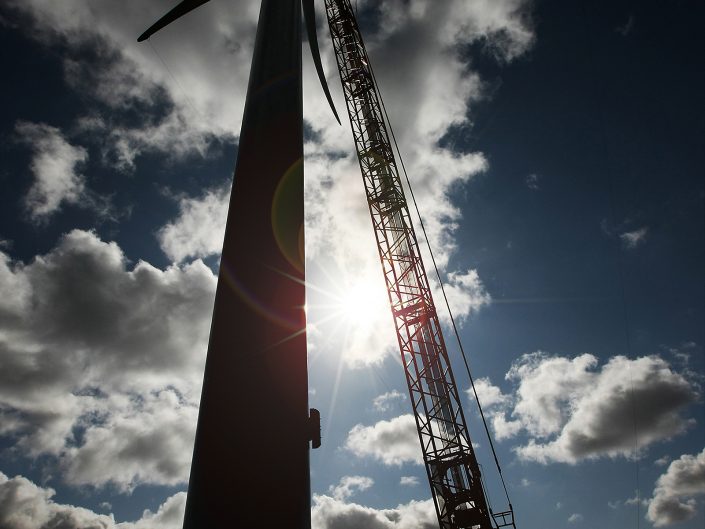 Wind turbine blade installation at a location in East Yorkshire.