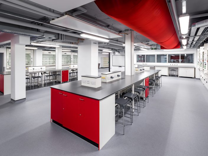 An interior architectural photograph of a new university research laboratory in Sheffield, Yorkshire.