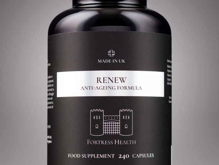 Renew Anti-Ageing Formula capsules packaging photography for a health and fitness client in East Yorkshire.