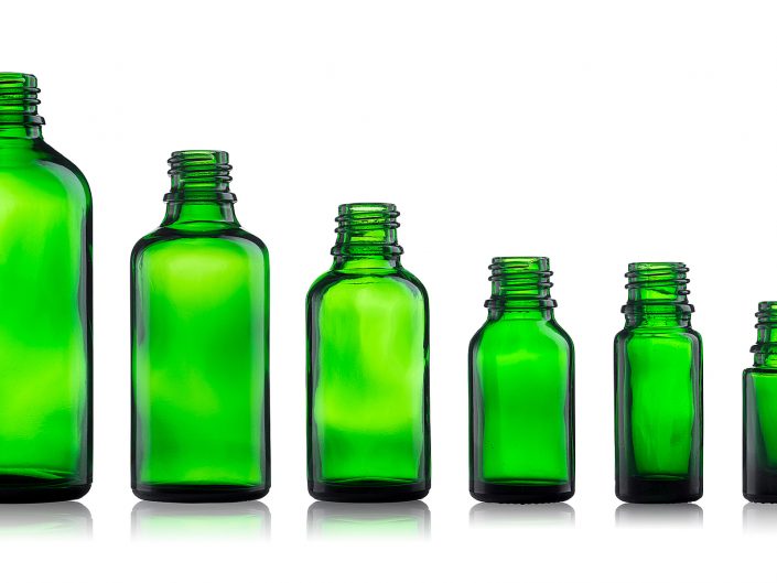 Green Glass Bottles on a White background. Packaging photography in Hull, East Yorkshire