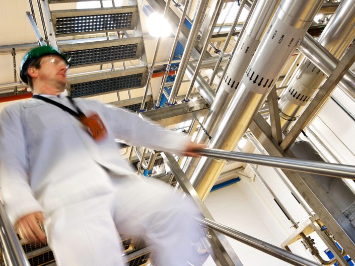 Process worker monitoring production in a Derbyshire chemical manufacturer.