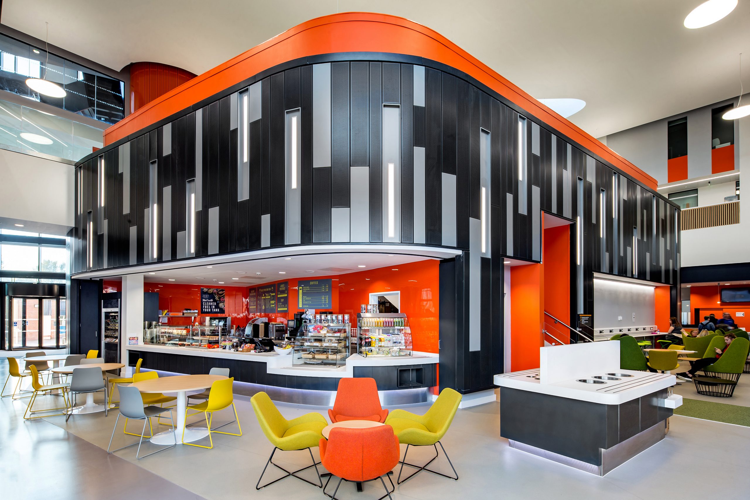 Interior architecture photograph of a refectory at Hull University, East Yorkshire.